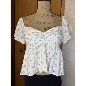 AMERICAN EAGLE Babydoll Crop Top Smocked Floral Y2K Cottage Dainty Coquette XS